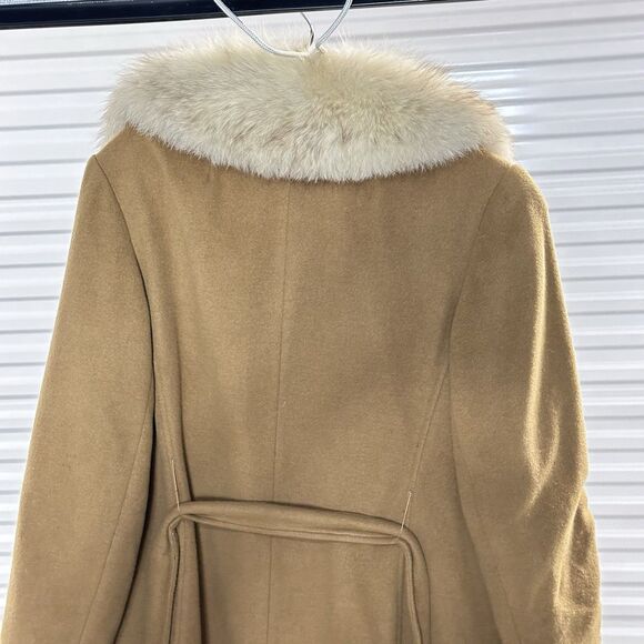 Vintage Regency Cashmere Coat Women Medium 70s Glam Fashion Fox Fur Long Brown - Picture 10 of 14